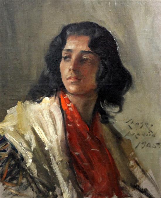 Spanish School Portrait of a young woman 23.5 x 19.5in.
